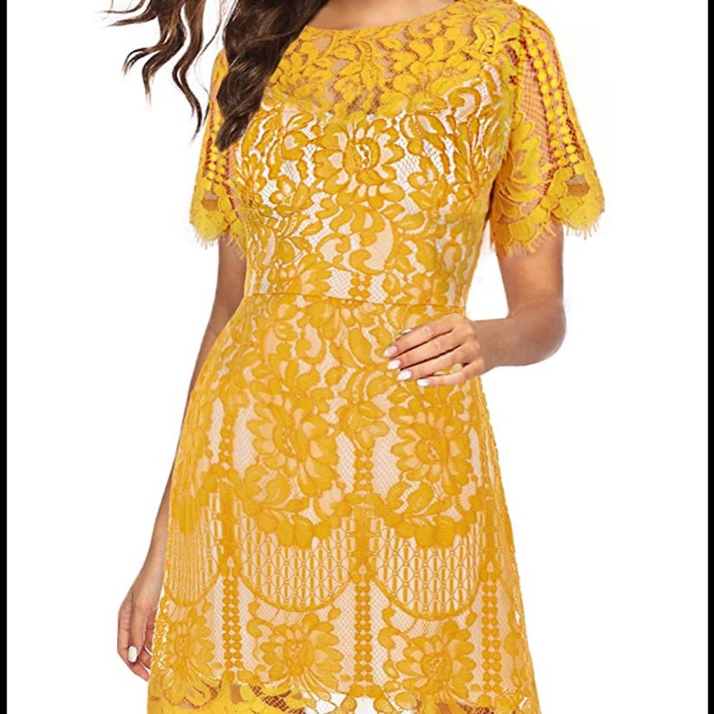 MSLG yellow lace dress